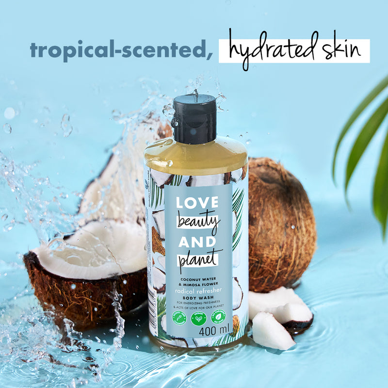 Love Beauty & Planet Refreshing Body Wash 200ml|| with Natural Coconut Water & Mimosa Flower|| Hydrating|| Sulfate Free|| Paraben Free-Liquid Shower Gel