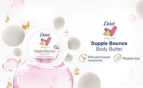 Dove Body Love Supple Bounce Body Butter Paraben Free|| 48Hrs Moisturisation with Plant based Moisturiser Supple and Healthy Skin 145g