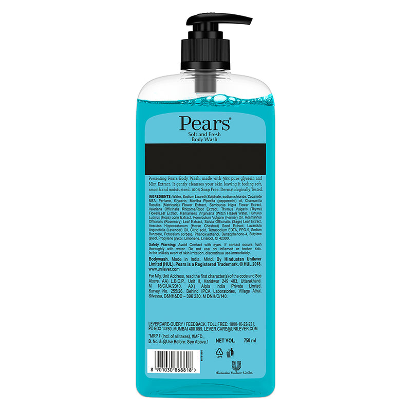 Pears Soft & Fresh Shower Gel SuperSaver XL Pump Bottle with 98% Pure Glycerine|| 100% Soap Free and No Parabens|| 750 ml