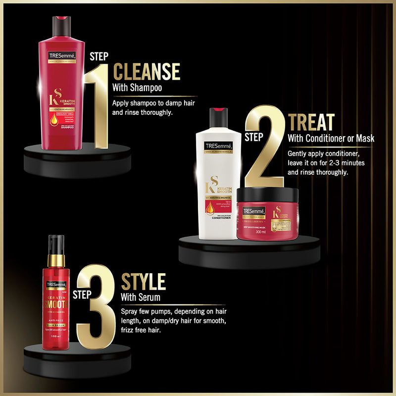 TRESemme Keratin Smooth Shampoo 580 ml|| With Keratin & Argan Oil for Straighter|| Shinier Hair - Nourishes Dry Hair & Controls Frizz|| For Men & Women