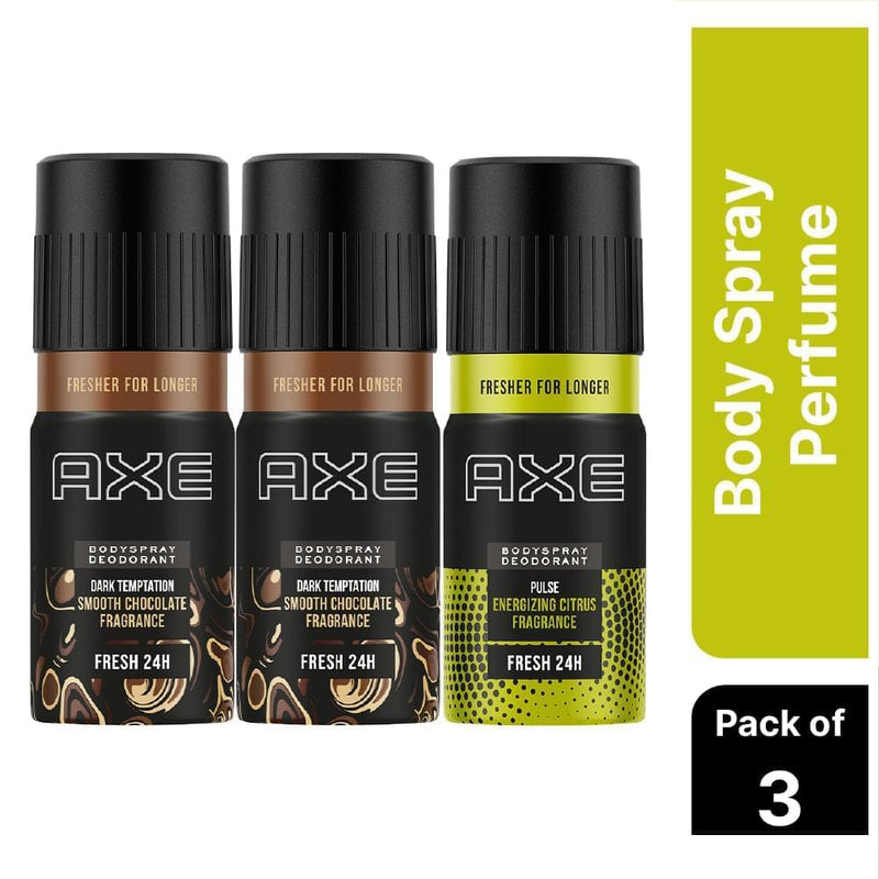 Axe Dark Temptation (Pack Of 2) And Pulse Long-Lasting Deodorant for Men( 3 Items In The Set )