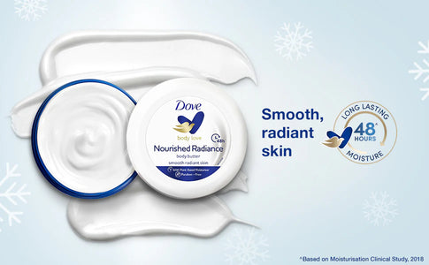 Dove Body Love Nourished Radiance Body Butter Paraben Free|| 48hrs Moisturisation with Plant Based moisturiser Soft Radiant Skin 235g