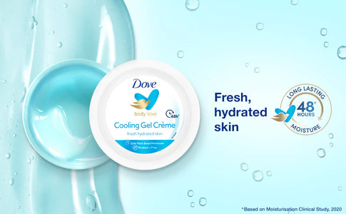 Dove Body Love Cooling Gel Crème Paraben Free|| 48hrs Moisturisation with Plan Based moisturiser|| Non Oily Feel|| Refreshed Hydrated Skin 245g