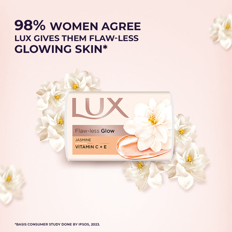 Lux Flaw-less Glow Bathing Soap infused with Vitamin C & E For Superior Glow Offer pack 150gx8