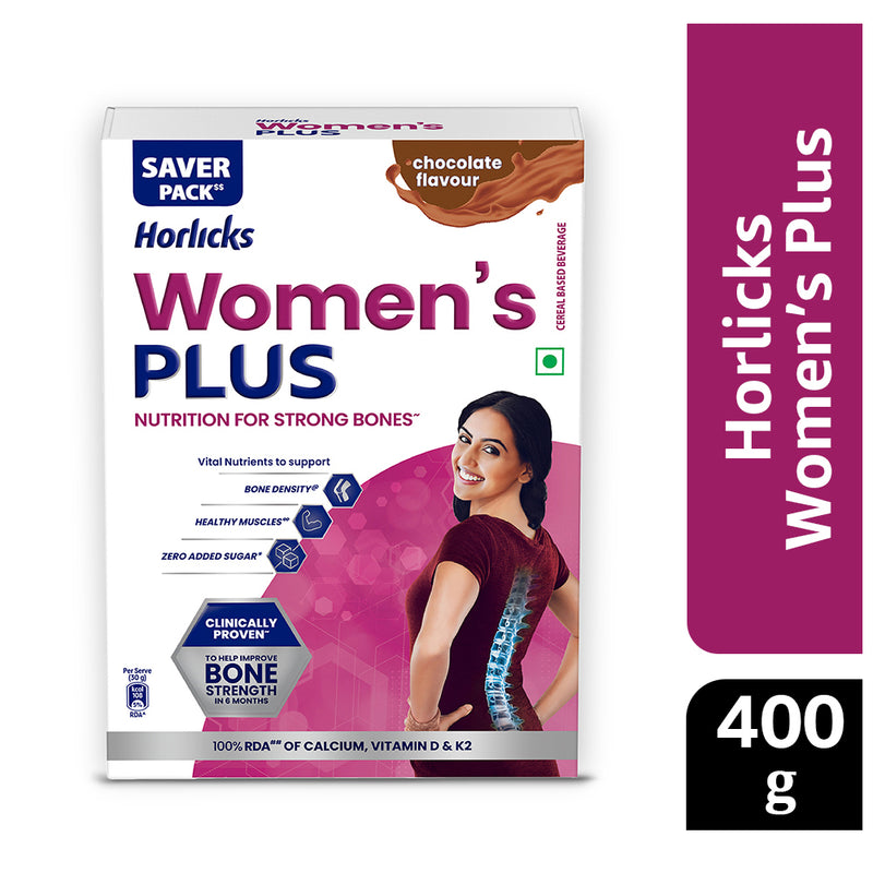 Horlicks Women's Plus Chocolate Health Drink 400 g Refill Pack, Nutrition for strong Bones with 100% daily Calcium & Vitamin D - No Added Sugar