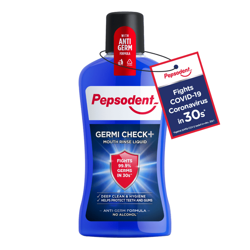 (Pack of 4) Pepsodent Germicheck Mouth Rinse and Mouth Wash Liquid - Fights COVID-19 Coronavirus in 30s -4x500ml