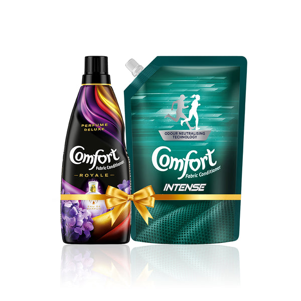 Comfort Perfume Deluxe Royale fabric conditioner, 850 ml & Comfort Intense 1L