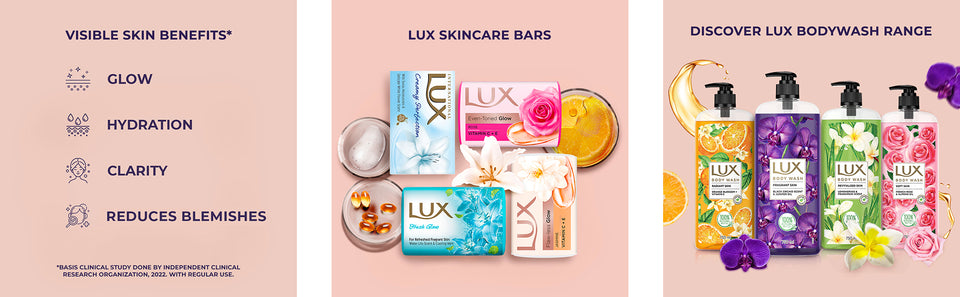Lux Flaw-less Glow Bathing Soap infused with Vitamin C & E For Superior Glow Offer pack 150gx8