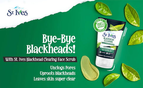 St Ives Green Tea & Bamboo Blackhead Clearing 3 in 1 Face Scrub with 100% Natural Exfoliants & 1% Salicylic Acid Unclogs Pores 80g