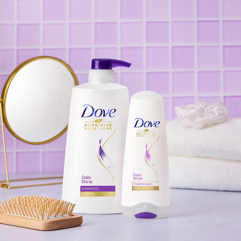 Dove Daily Shine Shampoo, 650 ml and Dove Daily Shine Conditioner, 180 ml (Combo Pack)