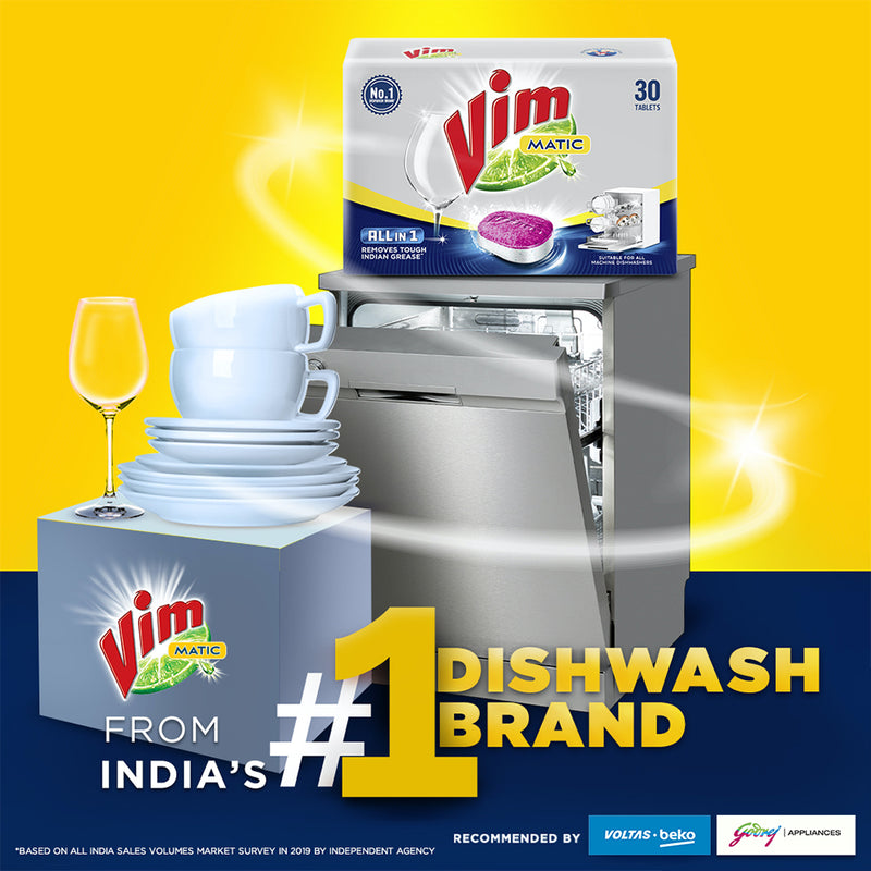 Vim Matic Dishwash All In One Tablets, 30 Tablets