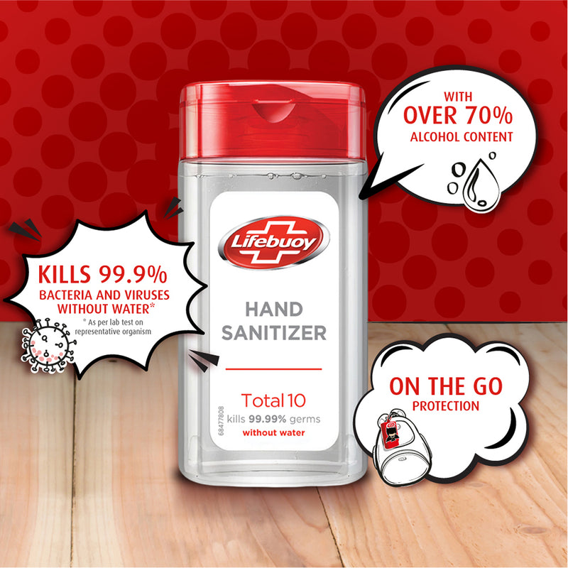 Lifebuoy Hand Sanitizer Super Hero Kit | Anti Bacterial Alcohol Based Sanitizer | 4X50 ml + 2 Bag Tags (Batman & Wonder Woman)