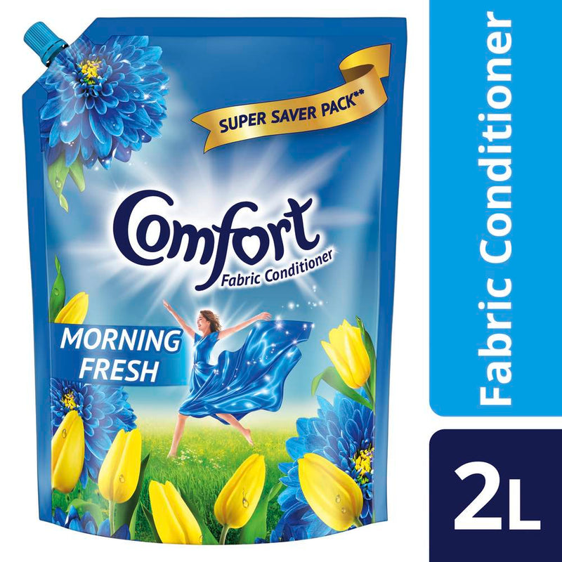 Comfort Morning Fresh Fabric Conditioner 2 L Refill Pack|| After Wash Liquid Fabric Softener - For Softness|| Shine & Long Lasting Freshness