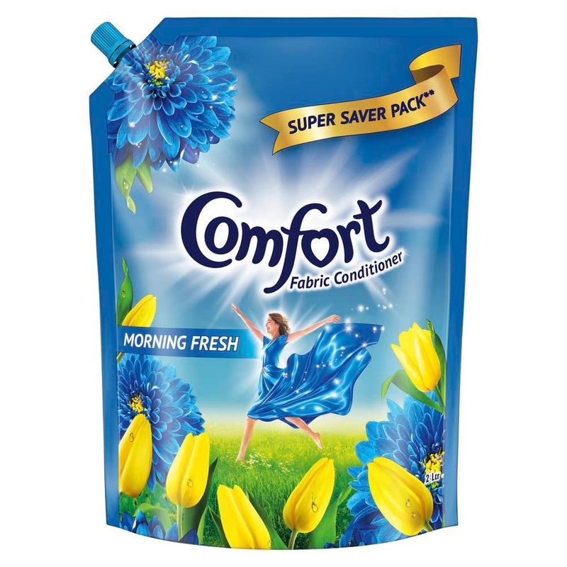 Comfort Morning Fresh Fabric Conditioner 2 L Refill Pack|| After Wash Liquid Fabric Softener - For Softness|| Shine & Long Lasting Freshness