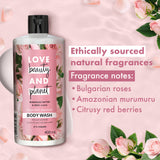 Love Beauty & Planet Natural Murumuru Butter & Rose Glow Body Wash, Gentle Plant-based Cleanser, Paraben Free, Sulphate Free, 400ml