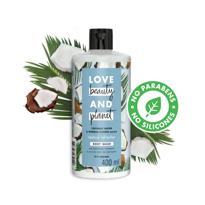 Love Beauty & Planet Refreshing Body Wash 400ml|| with Natural Coconut Water & Mimosa Flower|| Hydrating|| Sulfate Free|| Paraben Free-Liquid Shower Gel
