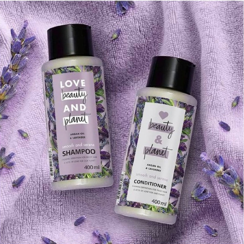 Love Beauty & Planet Smoothening  Shampoo, With Natural Argan Oil & Lavender For Frizzy, Dry & Curly Hair, No Parabens, No Silicones, 400ml