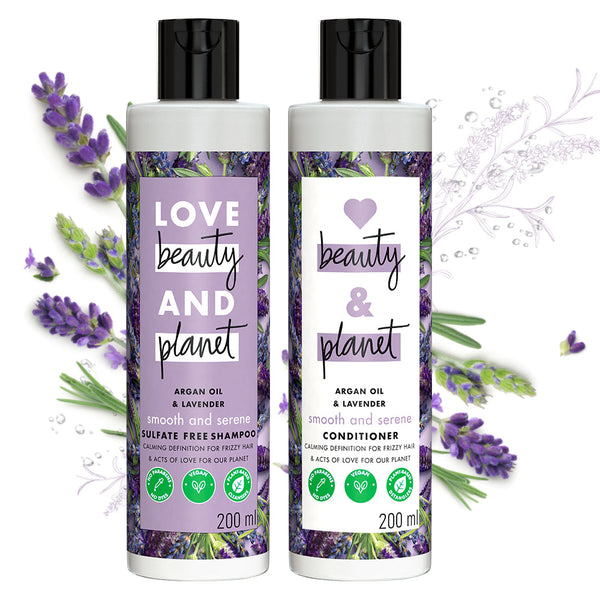 Natural Argan Oil and Lavender Anti-Frizz, Smoothening Shampoo & Conditioner Combo - (200ml + 200ml)