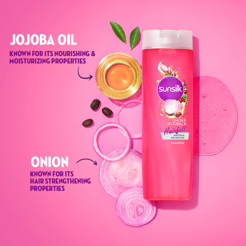 Sunsilk Hairfall Shampoo with Onion & Jojoba Oil|| that works best to nourish your long hair|| and makes it grow stronger from the first wash|| 370ml