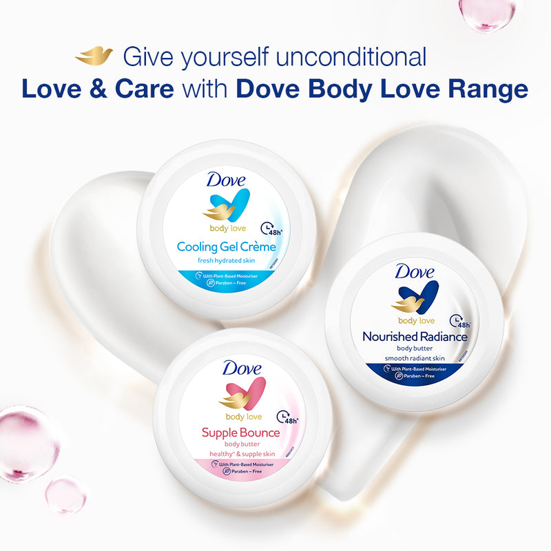 Dove Body Love Supple Bounce Body Butter Paraben Free|| 48Hrs Moisturisation with Plant based Moisturiser Supple and Healthy Skin 245g