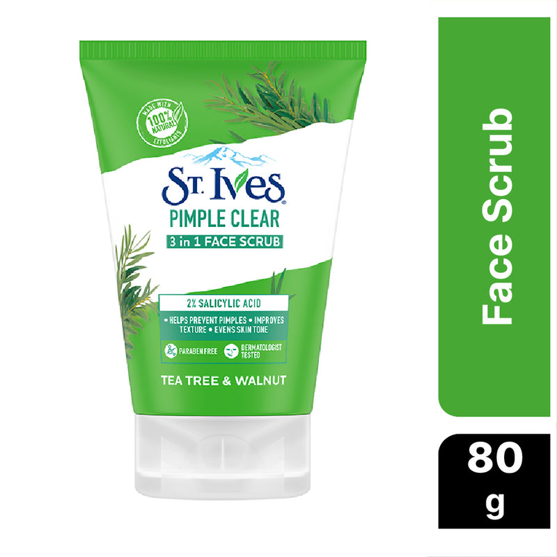 St Ives Tea Tree & Walnut Pimple Clear 3 in 1 Face Scrub with Salicylic Acid 80g