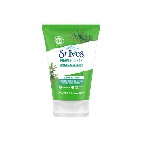 St. Ives Tea Tree & Walnut Pimple Clear 3 in 1 Face Scrub with 100% Natural Exfoliants & 2% Salicylic Acid Improves Skin Texture 80g