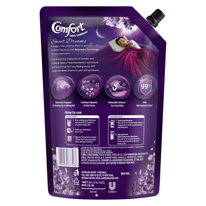 Comfort Sweet Dreams Fabric Conditioner, 1 ltr pouch