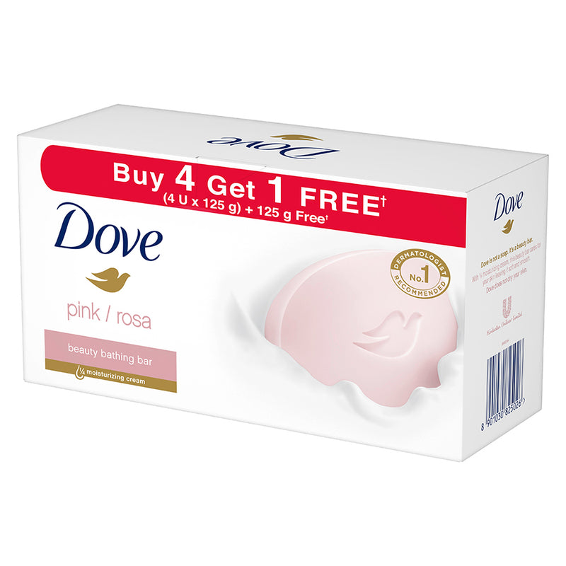 Dove Pink Rosa Beauty Bar - Soft, Smooth, Moisturised Skin, 125 g (Buy 4 Get 1 Free)