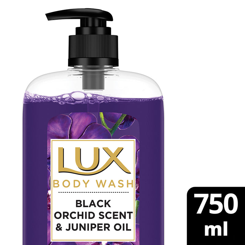 Lux Body Wash Fragrant Skin Black Orchid Scent & Juniper Oil SuperSaver XL Pump Bottle with Long Lasting Fragrance|| Glycerine|| Paraben Free|| Extra Foam|| 750 ml