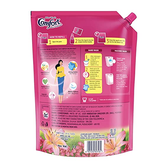 Comfort After Wash Lily Fresh Fabric Conditioner Pouch, 2 ltr