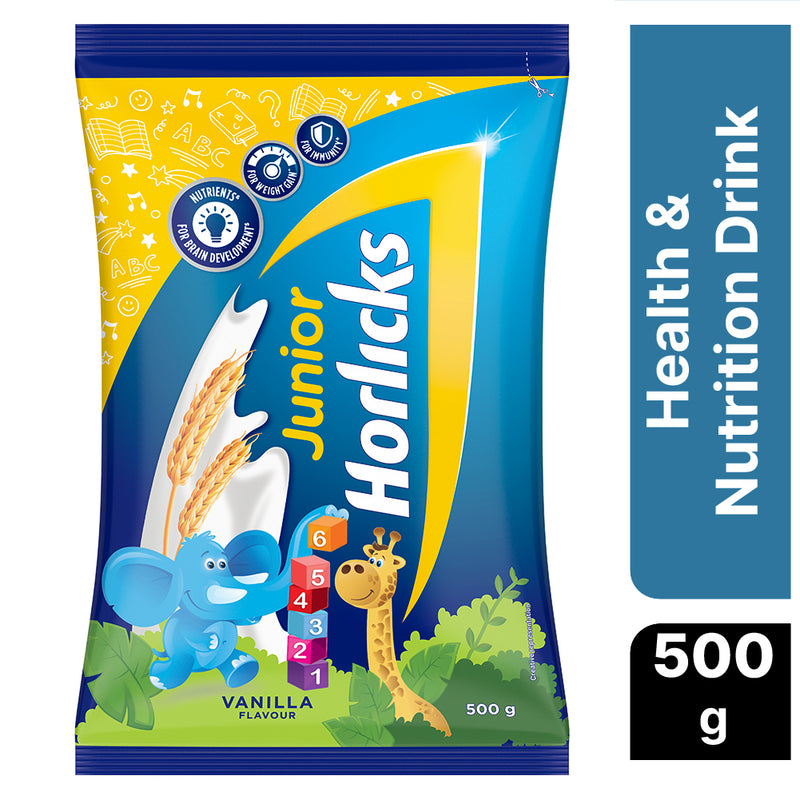 Junior Horlicks Health & Nutrition Drink Vanilla Pouch, 500 g