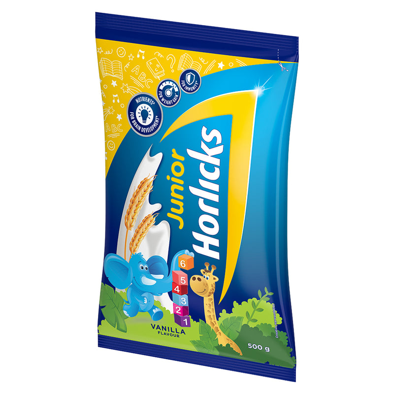 Junior Horlicks Health & Nutrition Drink Vanilla Pouch, 500 g