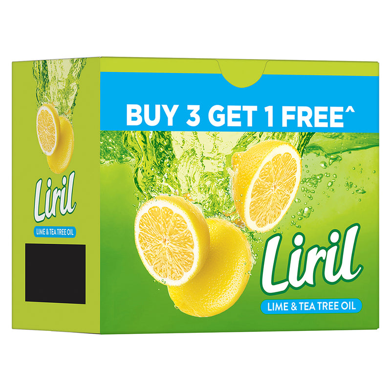 Liril Lime and Tea Tree Oil Soap|| Refreshing Bathing Soap With Fragrance & Freshness of Lemon|| Paraben & Sulphate Free Cleanser|| 125 g (Buy 3 Get 1)