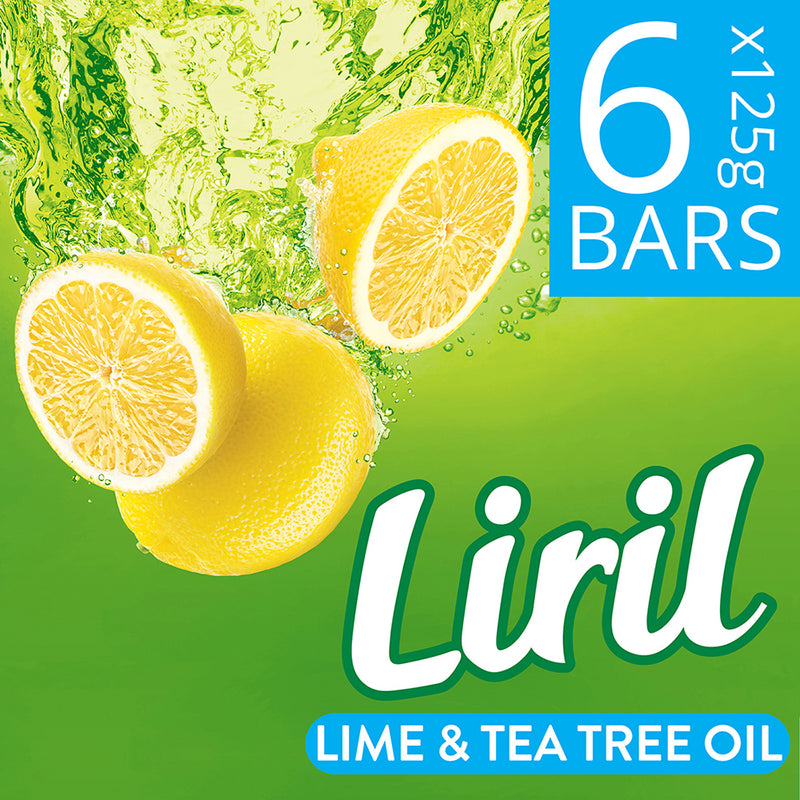 Liril Lime and Tea tree oil soap Pack of 6. Refreshing bathing soap. Paraben & Sulphate cleanser free soap. 100% natural lemon extract & tea tree oil