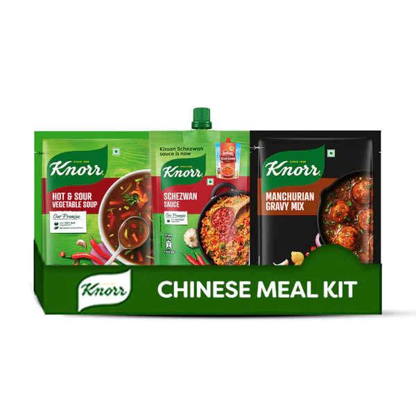 Knorr Chinese Meal Kit Combo | Knorr Classic Hot & Sour Veg Soup x 1, 43g | Knorr Chinese Manchurian Gravy Mix, Serves 4 x 1, 55 g | Knorr Schezwan Sauce 1, 200 g | Pack of 3