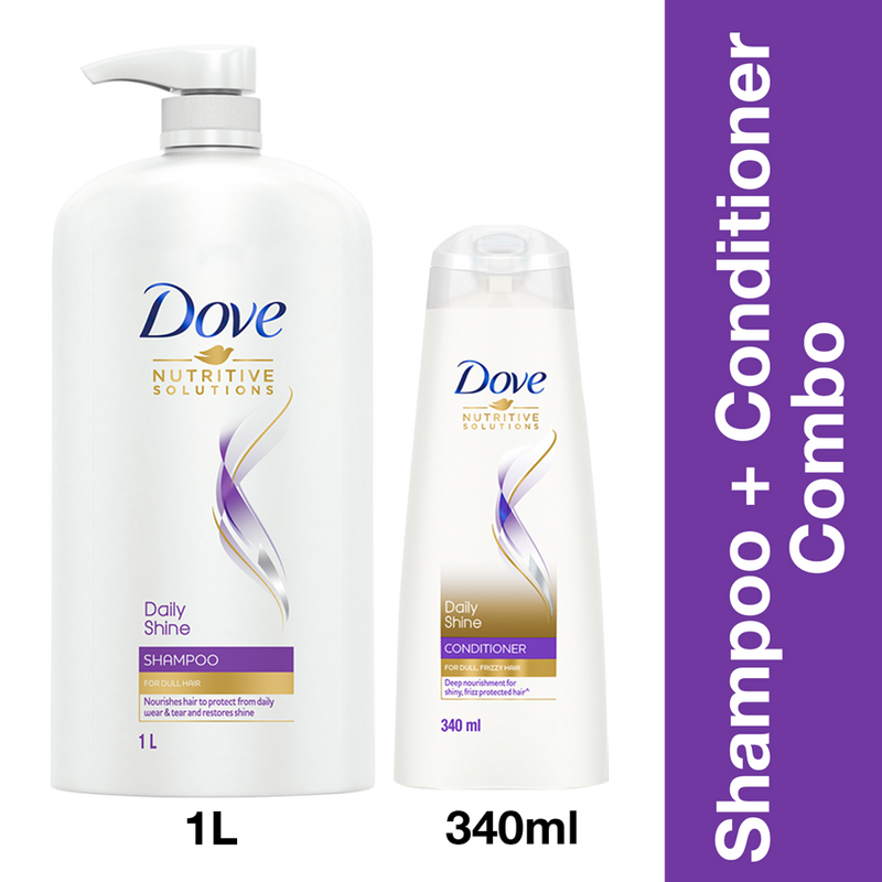 Dove Daily Shine Shampoo 1Ltr and Dove Daily Shine Conditioner, 340 ml(Combo Pack)
