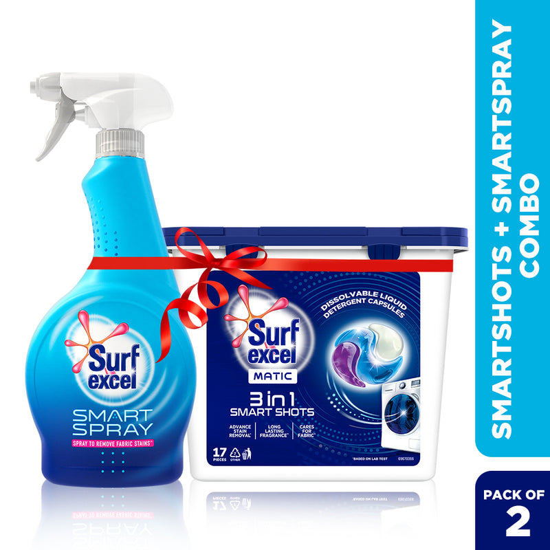 Surf Excel Matic 3-in-1 Smartshots 17 units &  Surf Excel Smart Spray 450ml - Stain Remover