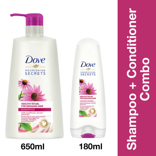 Dove Healthy Ritual for Growing Hair Shampoo, 650 ml and Dove Healthy Ritual for Growing Hair Conditioner, 180 ml (Combo Pack)