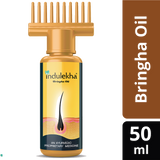 Indulekha Bringha Ayurvedic Hair Oil 50 ml|| Hair Fall Control and Hair Growth with Bringharaj & Coconut Oil - Comb Applicator Bottle for Men & Women