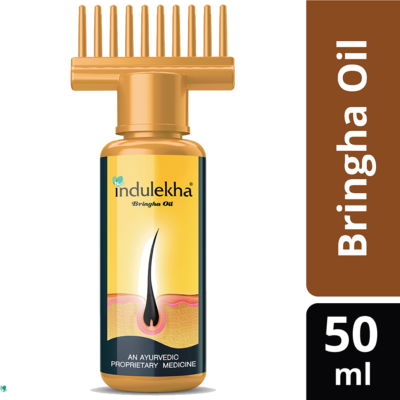 Indulekha Bringha Ayurvedic Hair Oil 50 ml|| Hair Fall Control and Hair Growth with Bringharaj & Coconut Oil - Comb Applicator Bottle for Men & Women