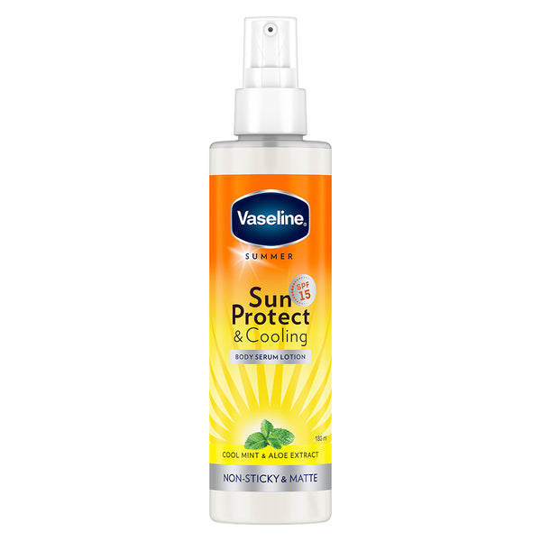 Vaseline Sun Protect & Cooling SPF 15 Body Serum Lotion. Superlight, Quick Absorbing. Provides Skin Protection from Sun & Tanning. Enriched with Aloe Extract & Natural Cool Mint. 180 ml