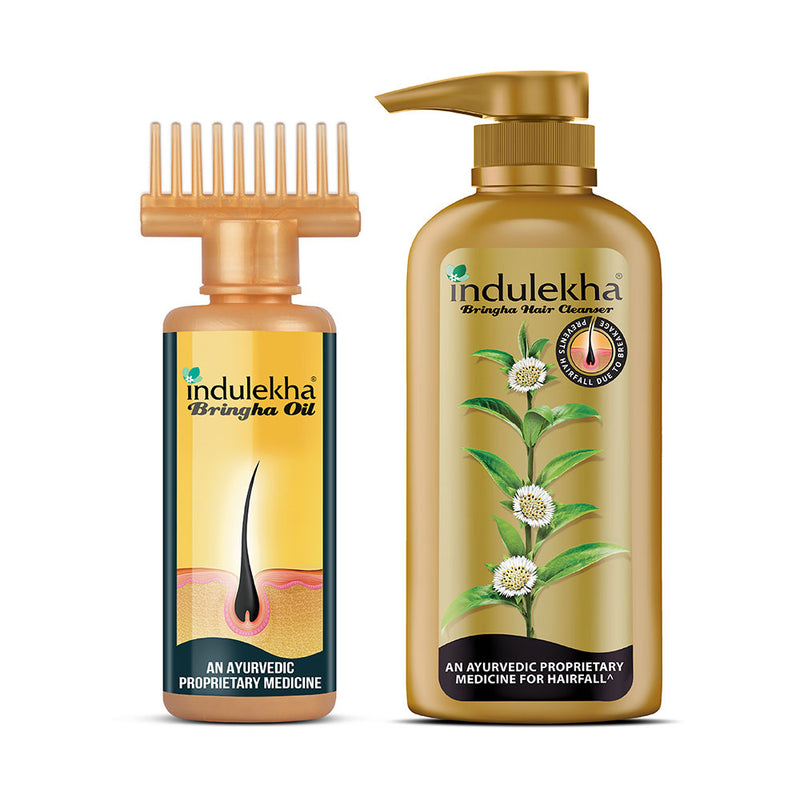 Indulekha Bringha Oil, Clinically Proven to Grow New Hair, Reduces Hairfall, 100% Ayurvedic Oil, 250ml and Indulekha Bringha Shampoo, Proprietary Ayurvedic Medicine for Hairfall, 580ml(Combo Pack)