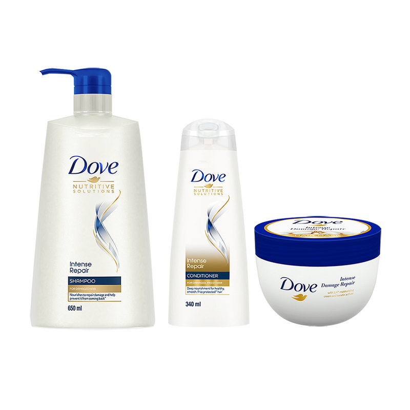Dove Intense Repair Shampoo, 650 ml , Dove Intense Repair Conditioner, 340 ml and Dove Intense Damage Repair Hair Mask 300 ml (COMBO PACK)