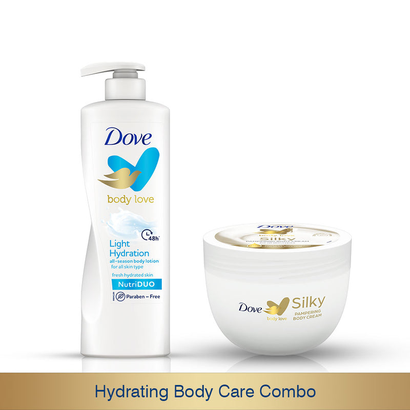 Dove Body Love Light Hydration Body Lotion Paraben Free 400ml and Dove Body Love Silky Pampering Body Cream Silky Soft Skin Paraben Free 300g(Combo Pack)