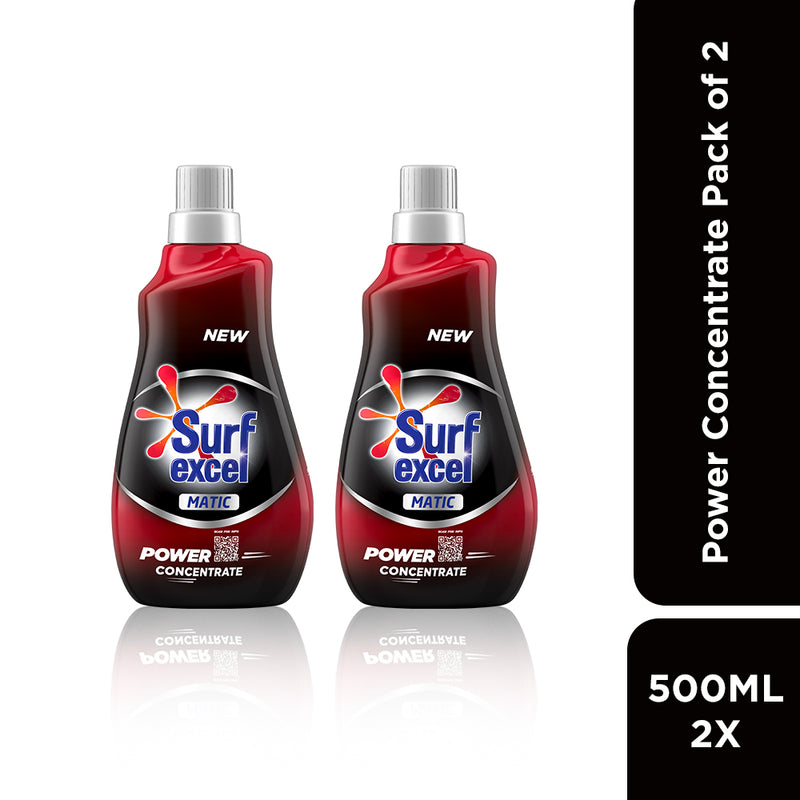 Surf Excel Matic Power Concentrate, Half Cap For 1 Load, Lasts Upto 30 Washes With 2x Power (500ML x 2)