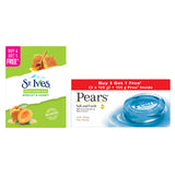 St Ives Apricot & Honey bathing scrub soap| Exfoliating soap with Walnut| For Natural glowing skin Buy 4 Get 1 Free  AND Pears Soft & Fresh Bathing Bar with 98% Pure Glycerine & Mint Extracts - For Fresh Glow (125g x 4)