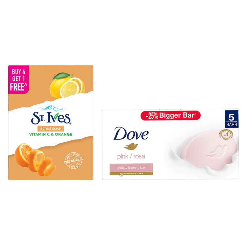 St Ives Vitamin C & Orange bathing scrub soap| Exfoliating soap with Walnut & Coconut|for Natural Glowing skinBuy 4 Get 1 Free  AND Dove Pink Beauty Bar - Soft, Smooth, Glowing Skin, 125*5g