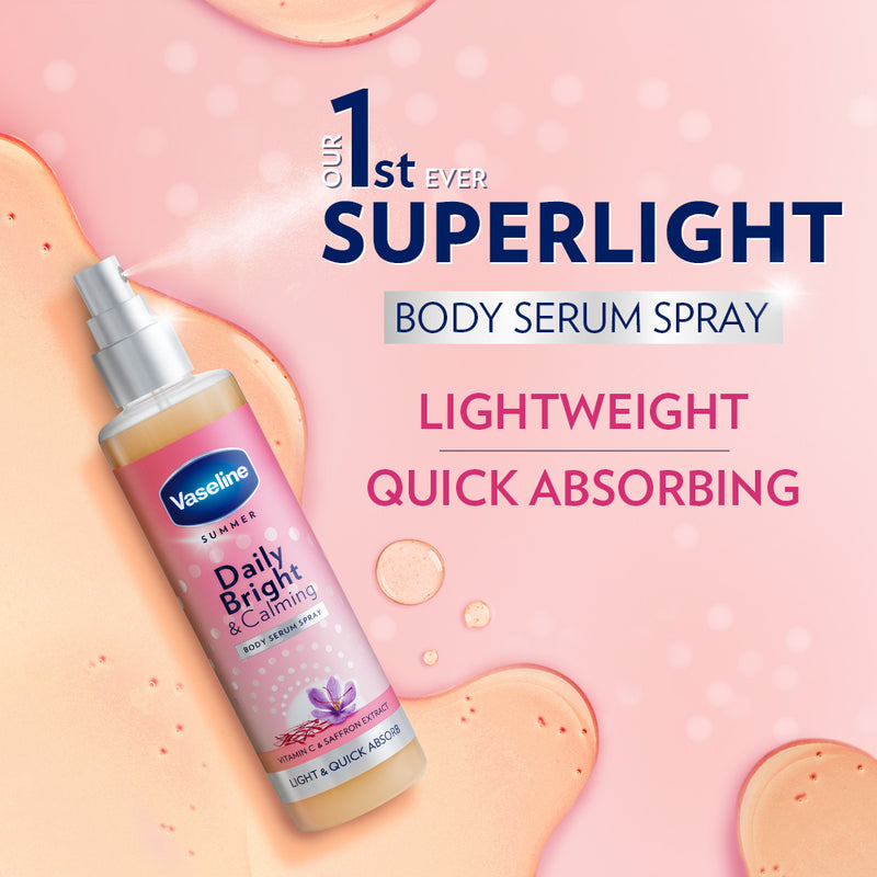 Vaseline Daily Bright & Calming Body Serum Spray. Superlight, Quick Absorbing. Enriched with Vitamin C & Saffron Extract for Brighter Looking Body Skin.  180ml