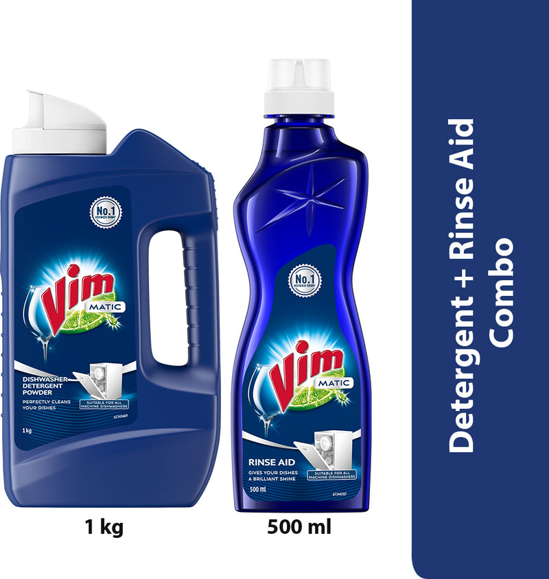 Vim Matic Dishwasher Detergent 1kg + Rinse Aid 500ml (Combo Pack)