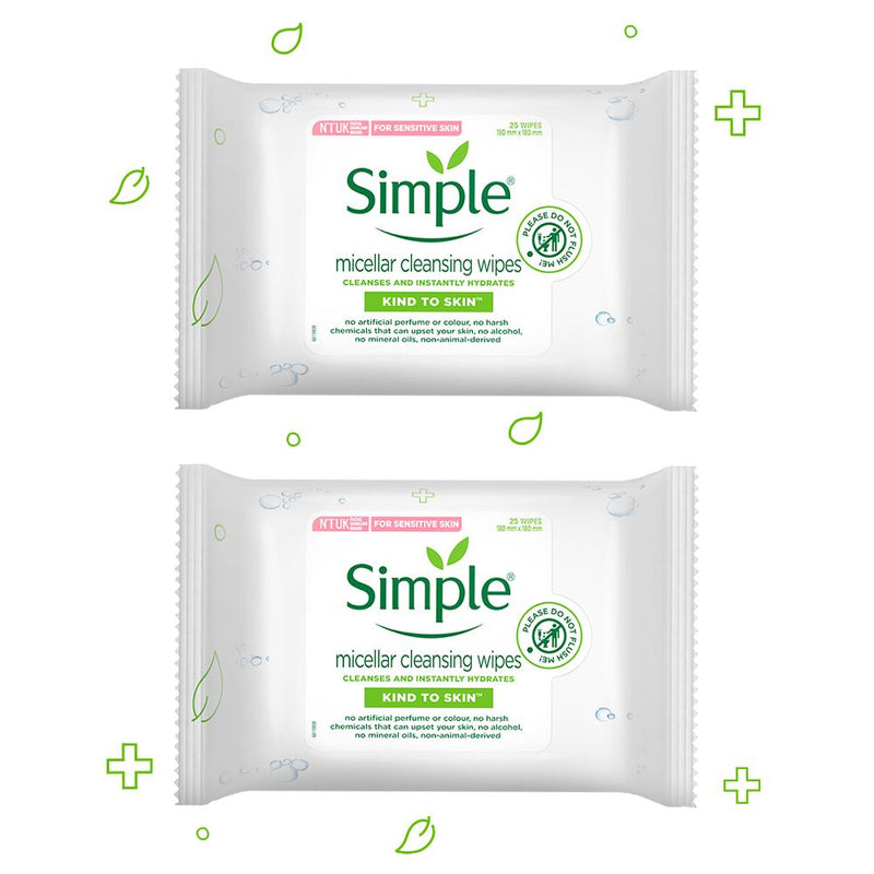 Simple Kind to Skin Micellar Cleansing Wipes Combo (Pack of 2) - (25 Wipes + 25 Wipes)